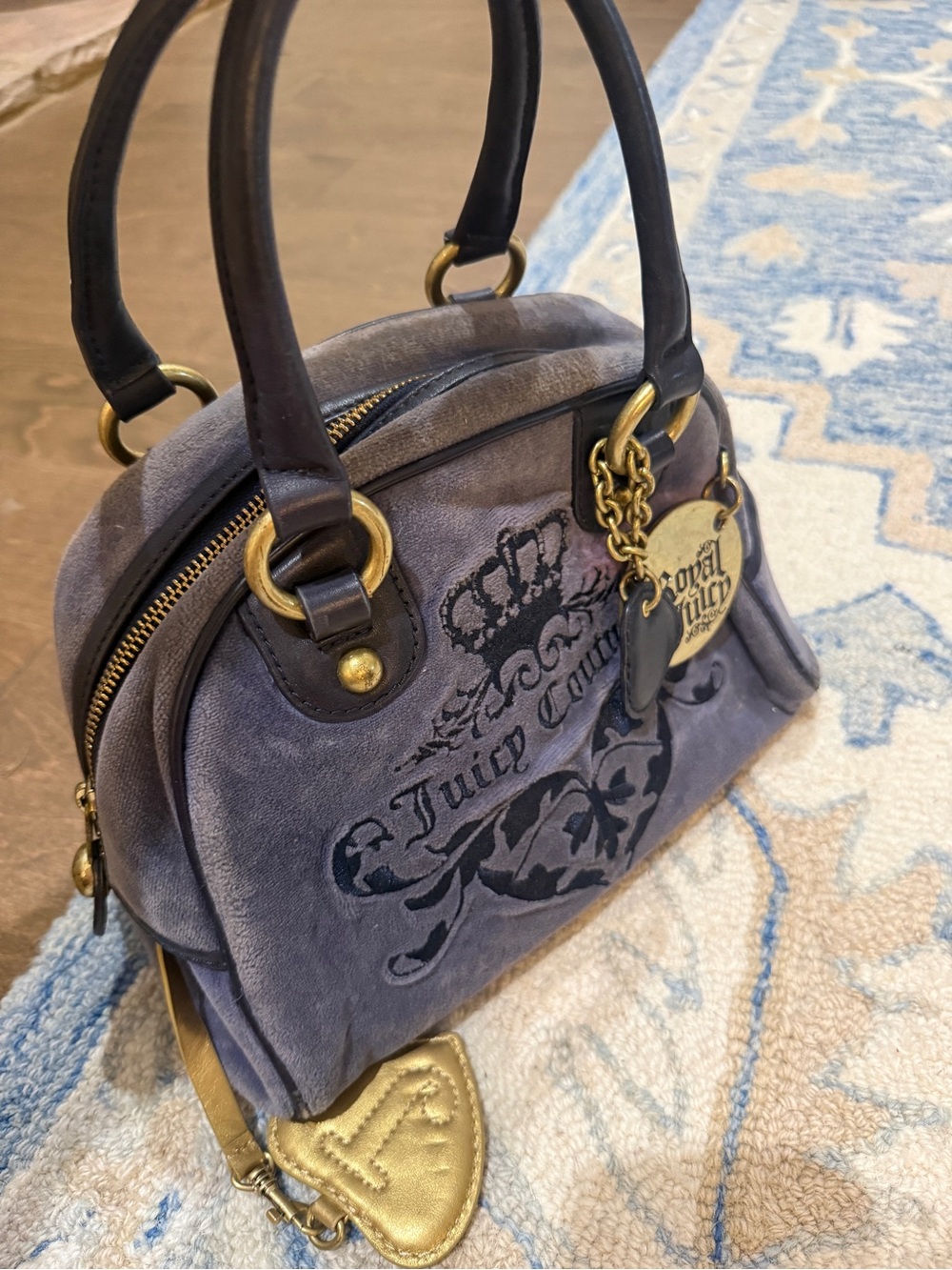 Juicy Couture Royal Juicy Purple Velour Satchel Bag Y2K with Charm & Hangtag